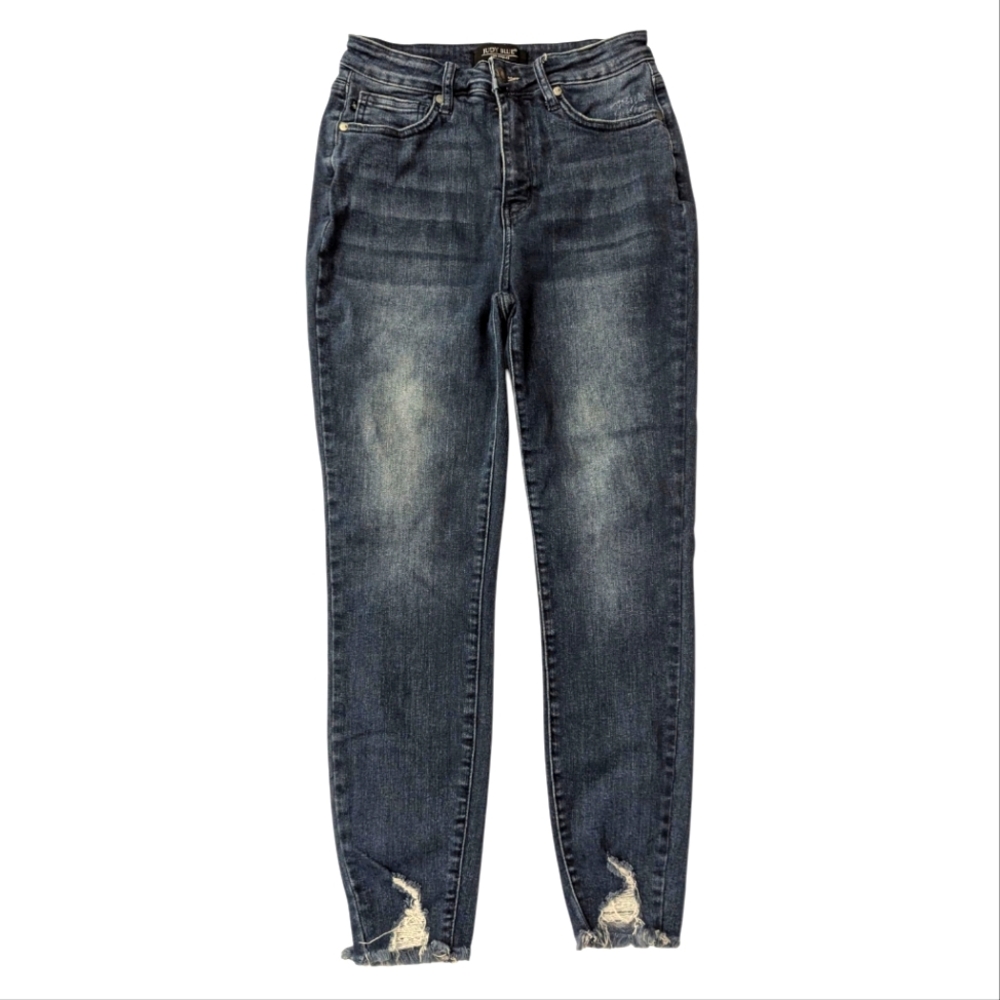 Judy Blue Skinny Fit Jeans Womens  7/28 Distressed Raw Hem Blue Denim High Rise